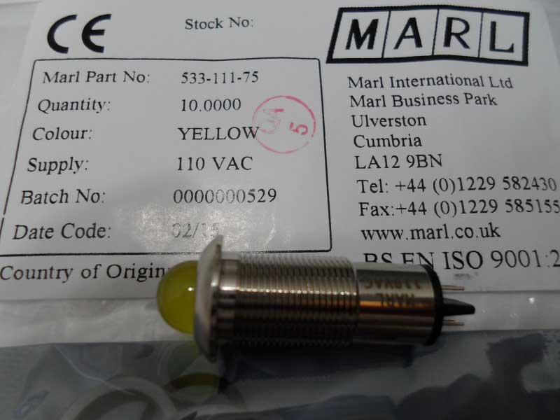 533-111-75  LED indicator 12.7mm 533 yellow 110Vac